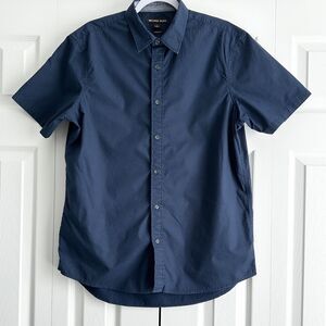 Michael Kors Shirt Mens Size L Navy Blue Button-Down Short Sleeve Classic Fit